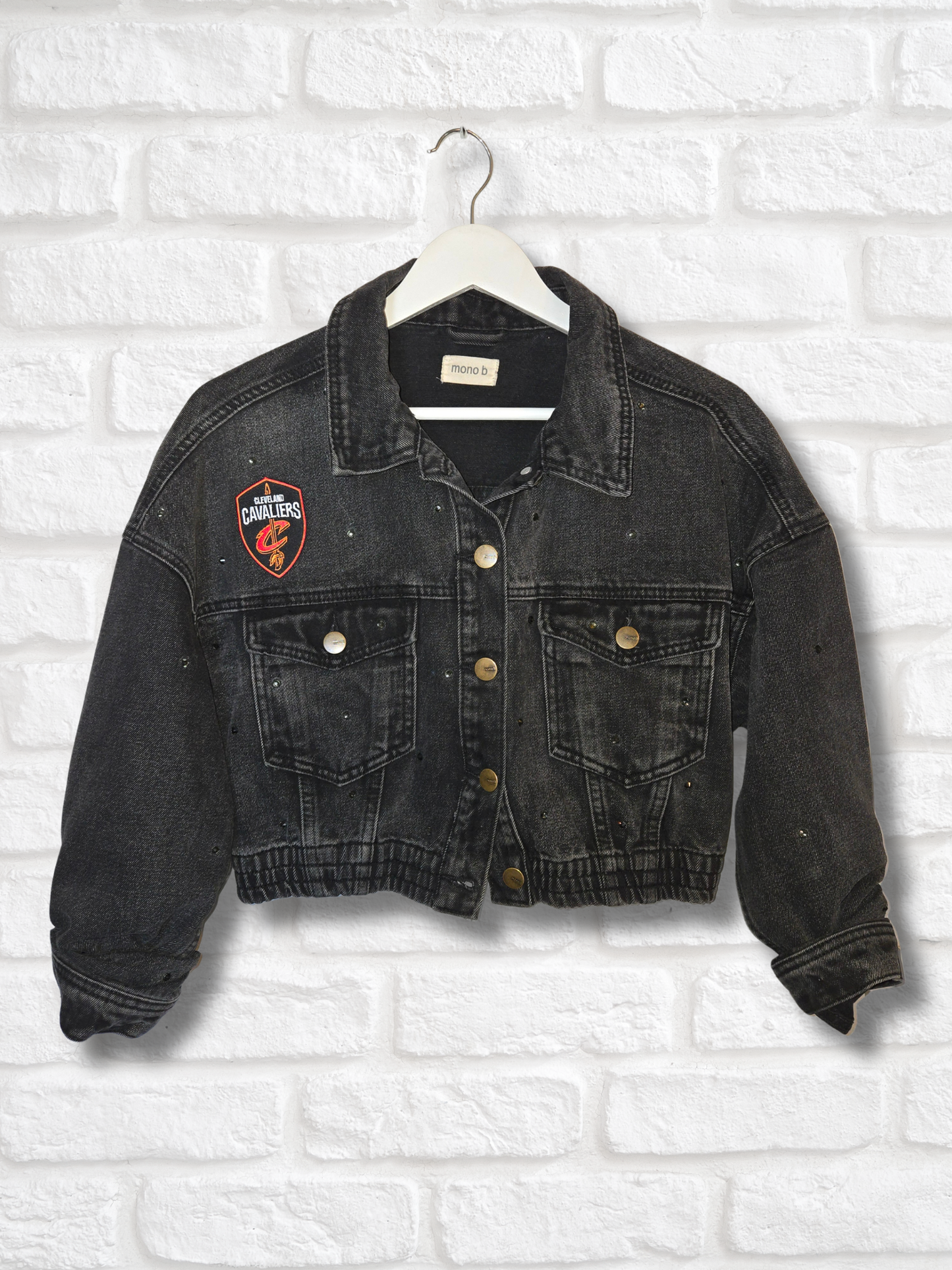 Cleveland Cavaliers Crop Rhinestone Denim Jacket - Large