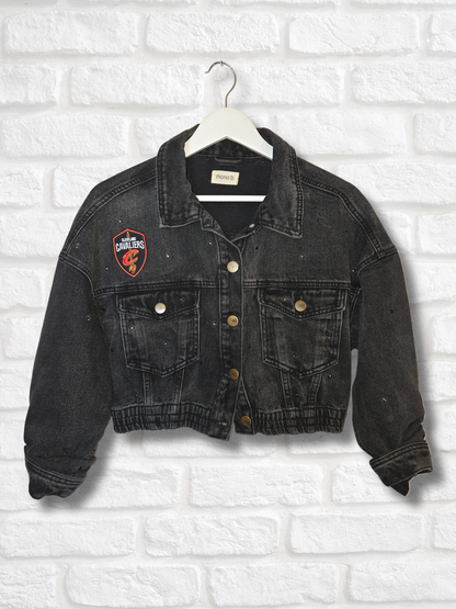 Cleveland Cavaliers Crop Rhinestone Denim Jacket - Large