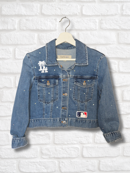 Los Angeles Dodgers Crop Denim Jacket- Small