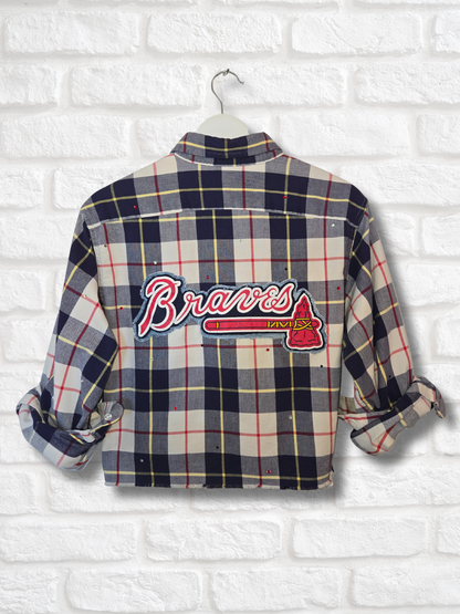 Atlanta Braves Rhinestone Crop Flannel - Medium