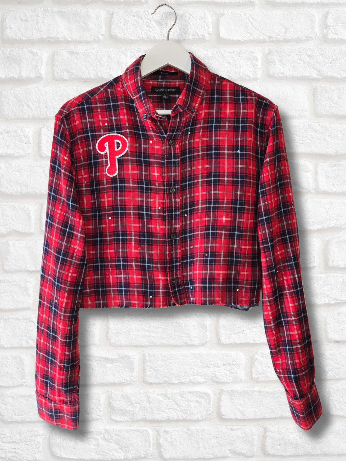 Philadelphia Phillies Rhinestone Crop Flannel - Medium