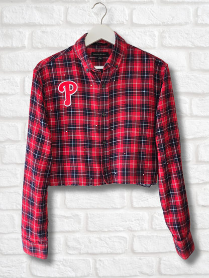 Philadelphia Phillies Rhinestone Crop Flannel - Medium
