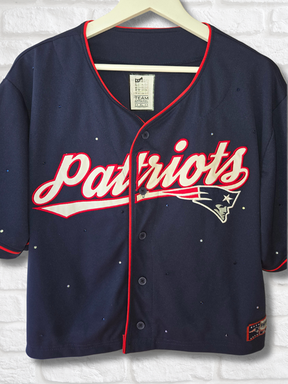 New England Patriots Crop Rhinestone Baseball Jersey
