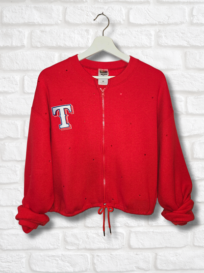 Texas Rangers Crop Zip-Up Sweatshirt