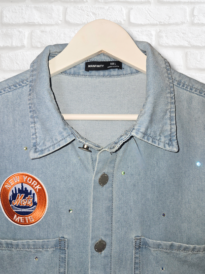 New York Mets Crop Button-up - Large