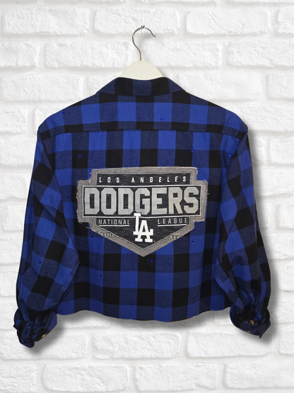 Los Angeles Dodgers Rhinestone Crop Flannel - Large