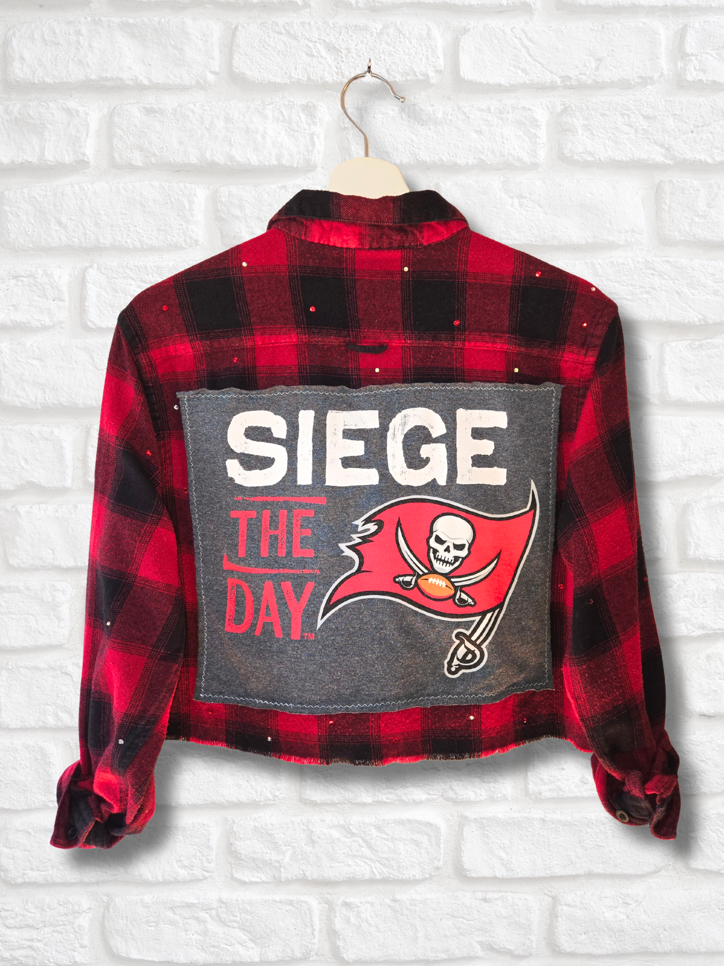 Tampa Bay Buccaneers Crop Rhinestone Flannel