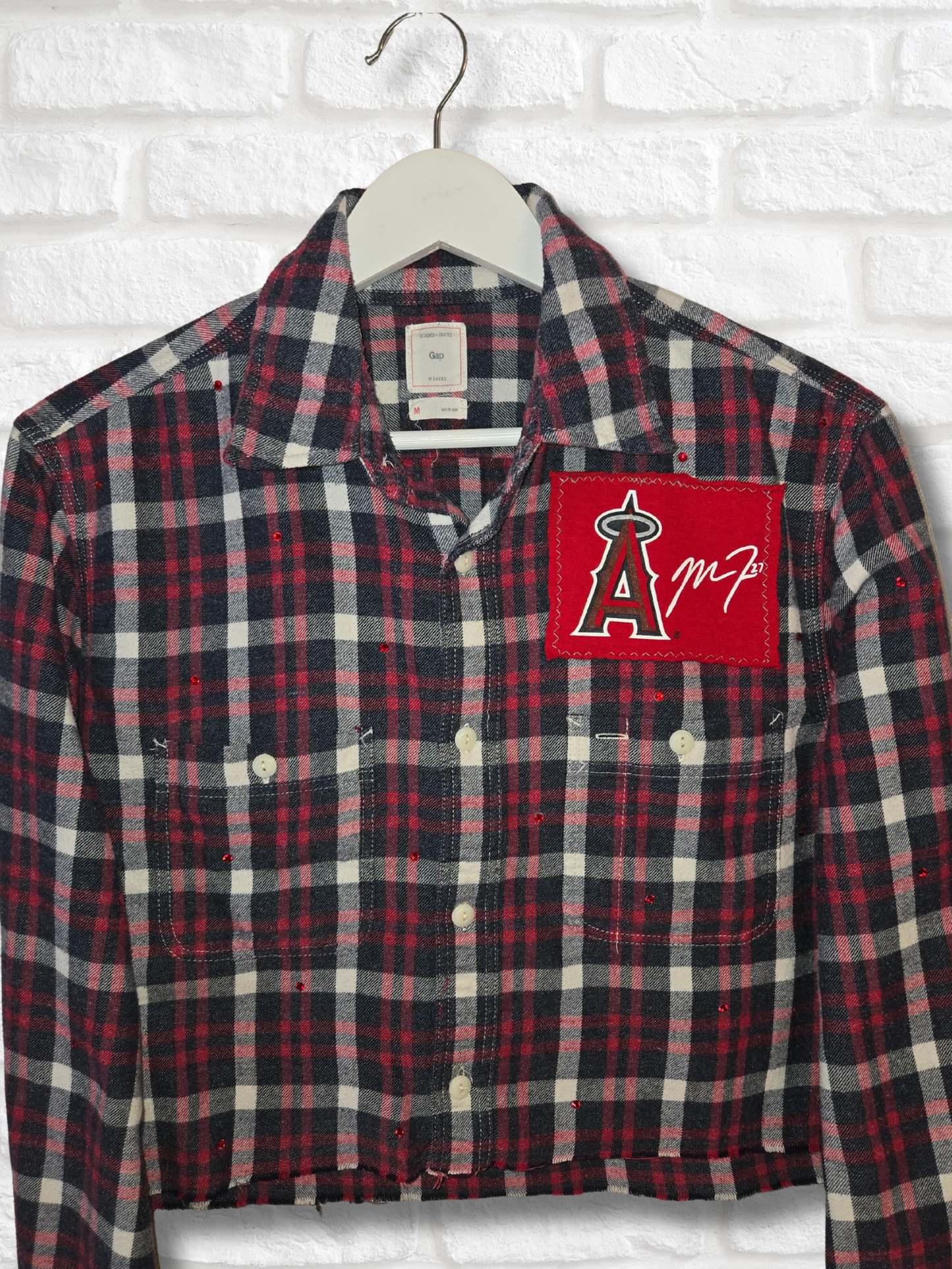 Los Angeles Angels Rhinestone Crop Flannel - Medium