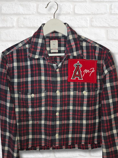 Los Angeles Angels Rhinestone Crop Flannel - Medium