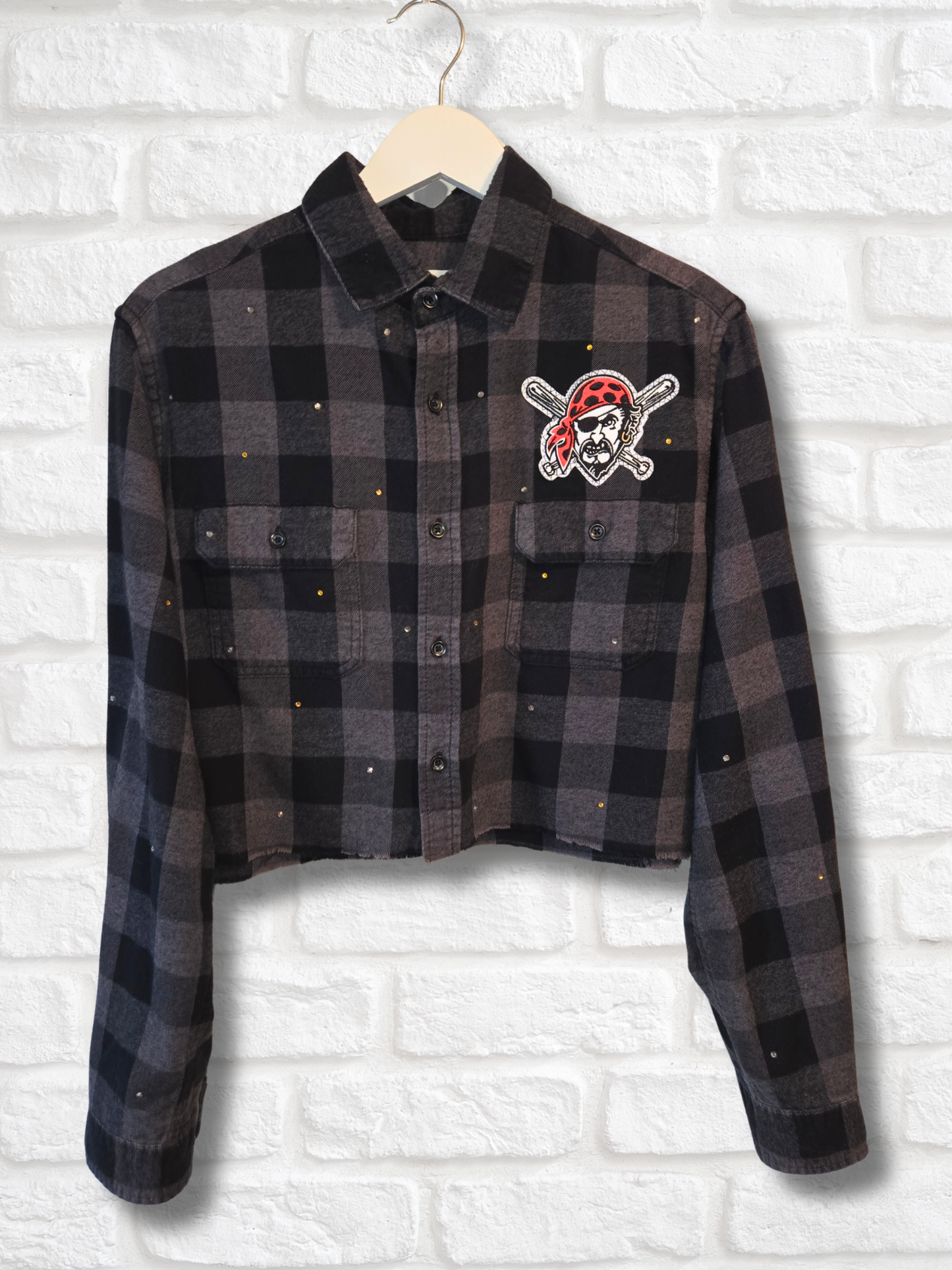 Pittsburgh Pirates Rhinestone Crop Flannel
