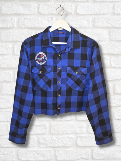 Los Angeles Dodgers Rhinestone Crop Flannel - Large