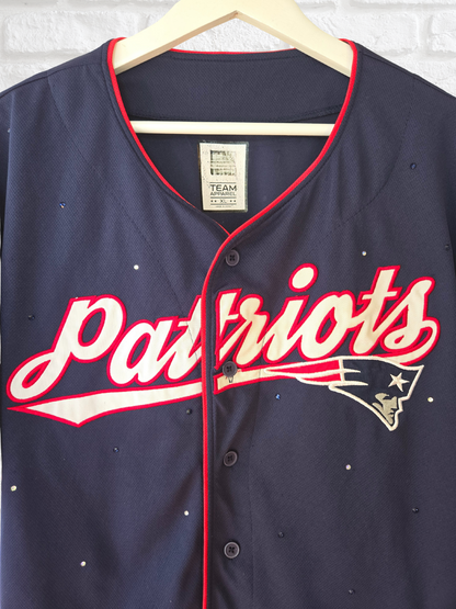 New England Patriots Crop Rhinestone Baseball Jersey
