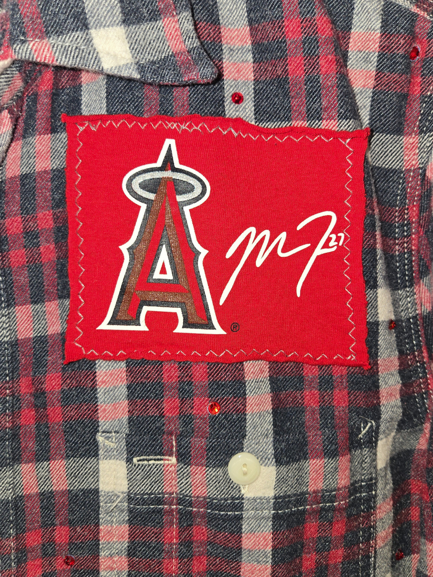 Los Angeles Angels Rhinestone Crop Flannel - Medium