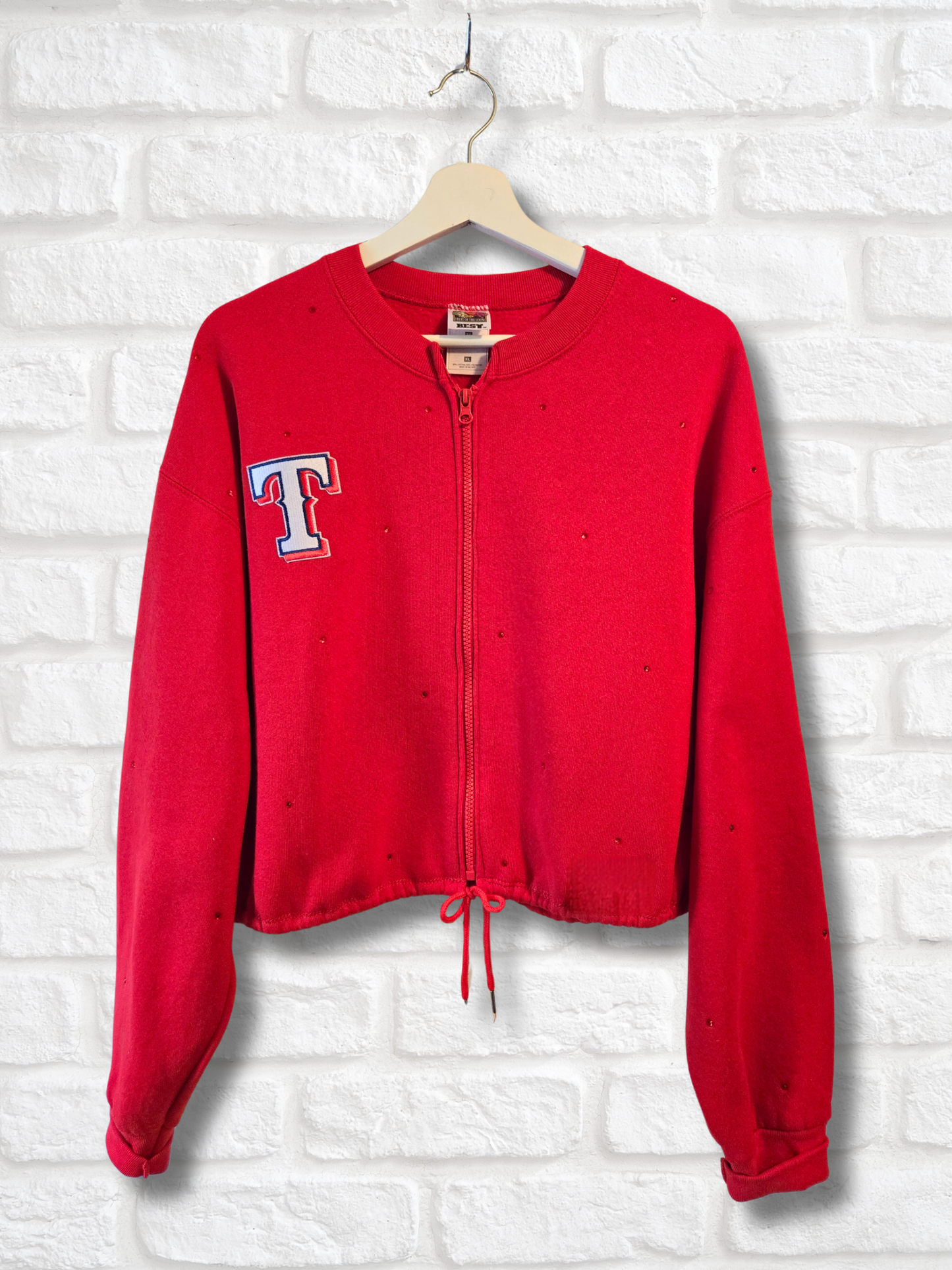 Texas Rangers Crop Zip-Up Sweatshirt