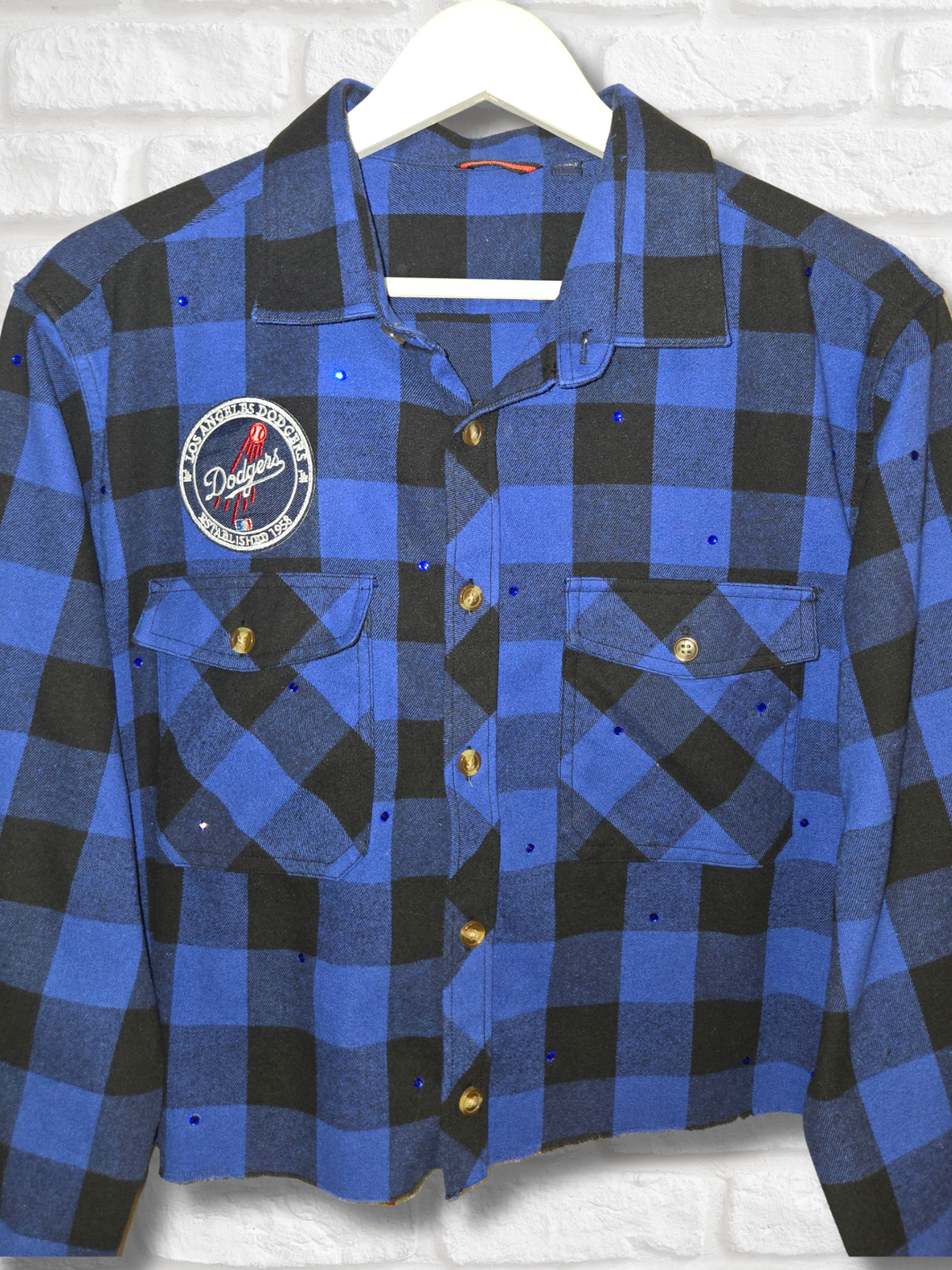 Los Angeles Dodgers Rhinestone Crop Flannel - Large