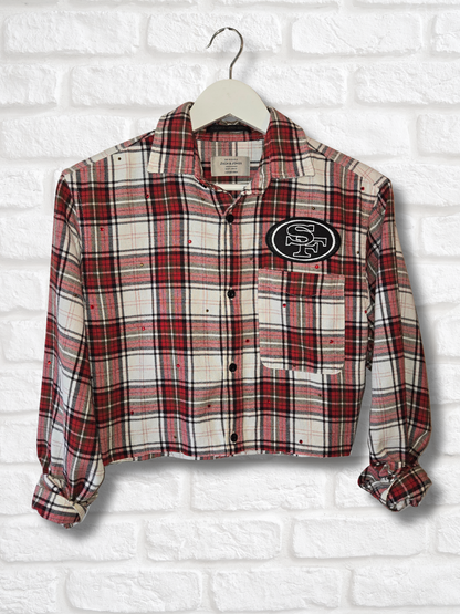 San Francisco 49ers Rhinestone Crop Flannel