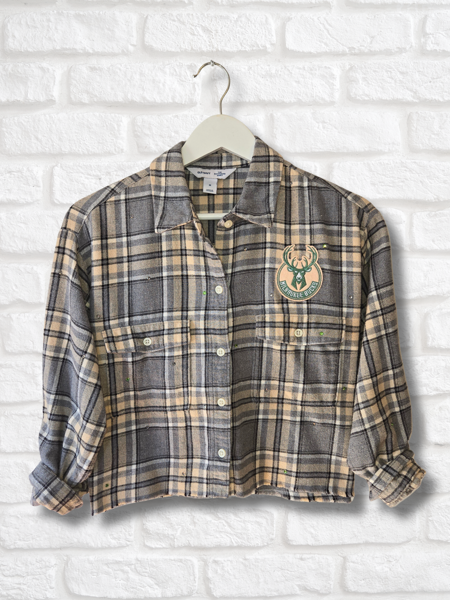 Milwaukee Bucks Rhinestone Crop Flannel