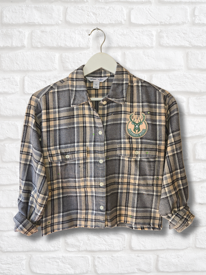 Milwaukee Bucks Rhinestone Crop Flannel
