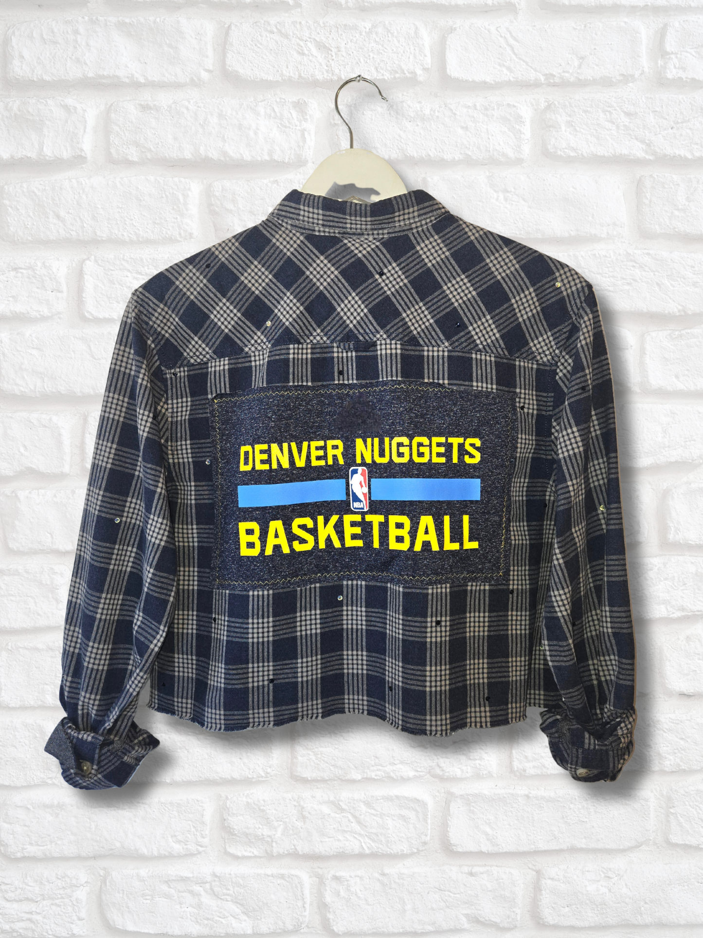 Denver Nuggets Rhinestone Crop Flannel - Medium
