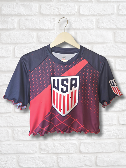 Team USA Ruffle Crop Top- Small