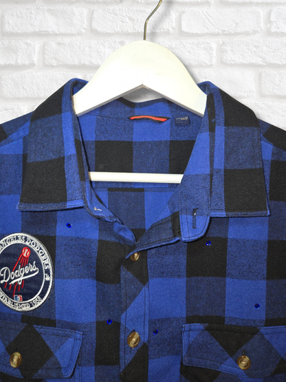 Los Angeles Dodgers Rhinestone Crop Flannel - Large