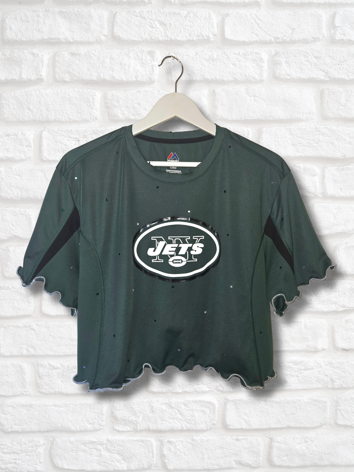 New York Jets Ruffle Crop Top - Large