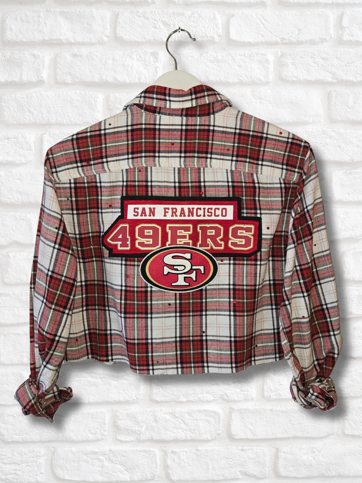 San Francisco 49ers Rhinestone Crop Flannel