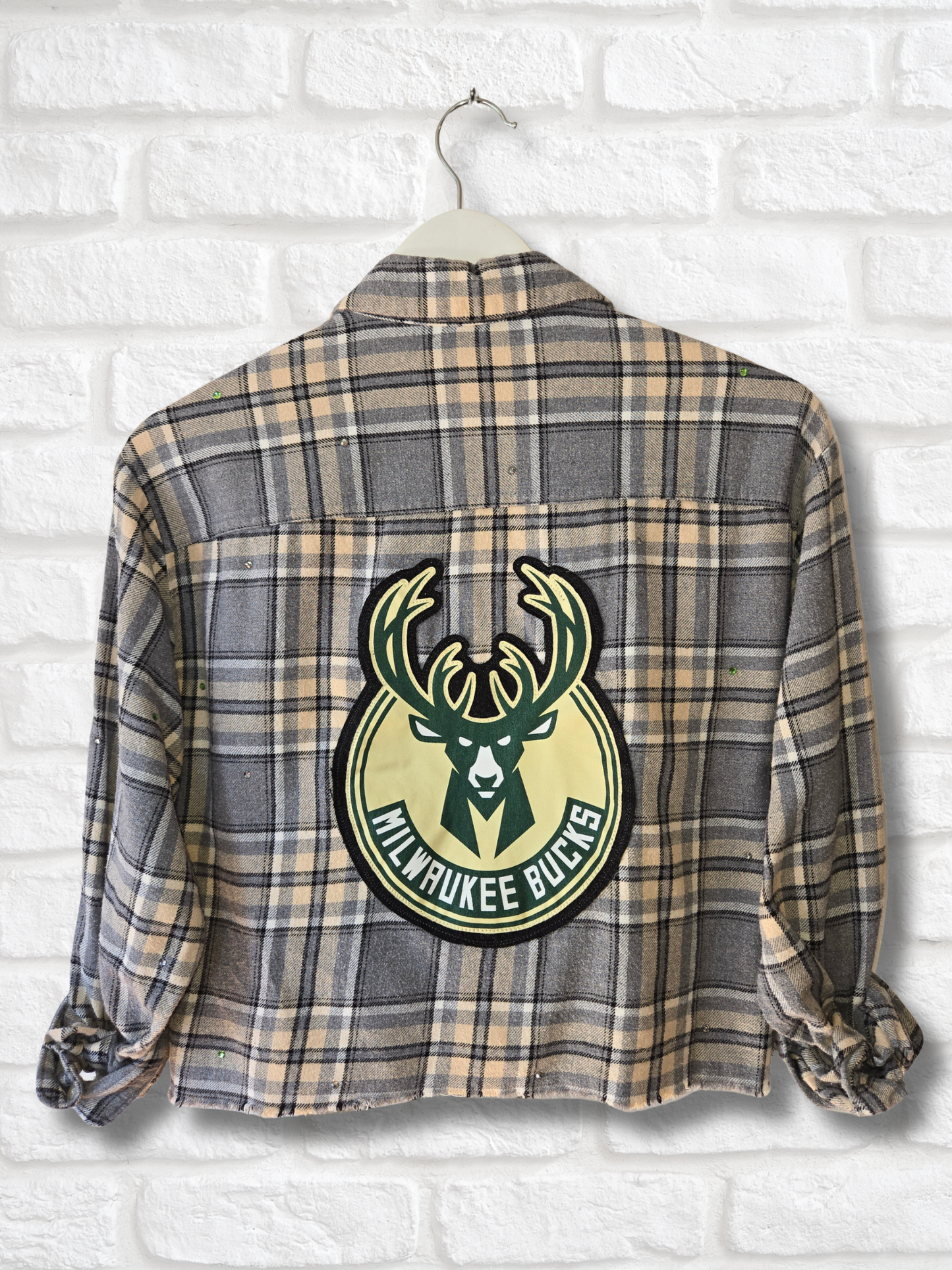 Milwaukee Bucks Rhinestone Crop Flannel