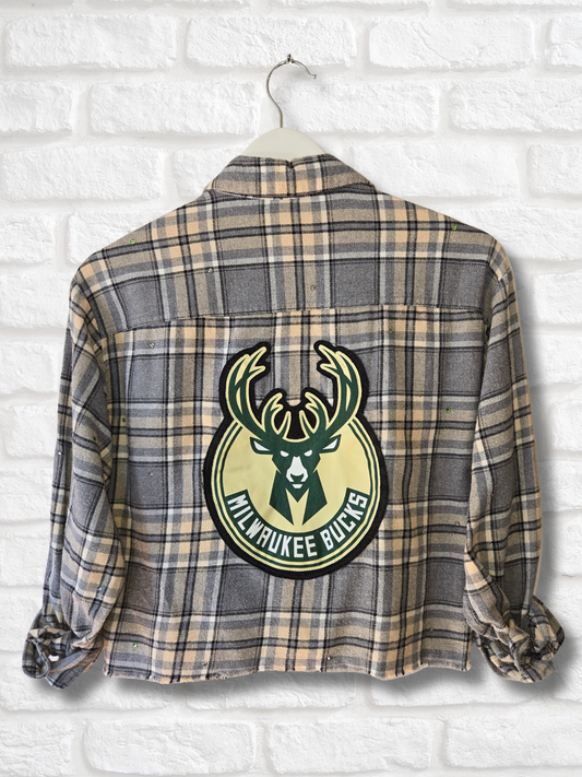 Milwaukee Bucks Rhinestone Crop Flannel
