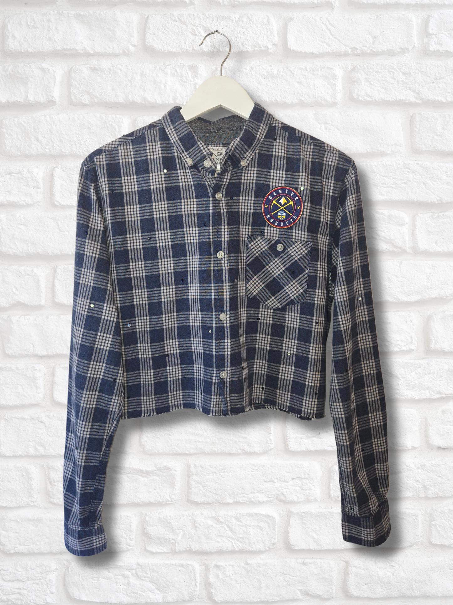 Denver Nuggets Rhinestone Crop Flannel - Medium
