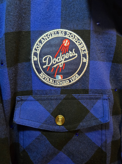 Los Angeles Dodgers Rhinestone Crop Flannel - Large