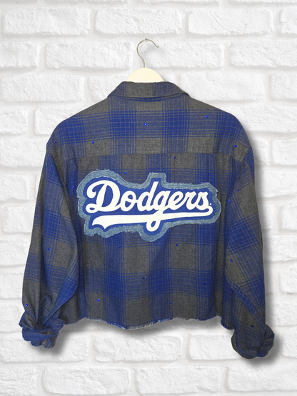 Los Angeles Dodgers Rhinestone Crop Flannel - XL