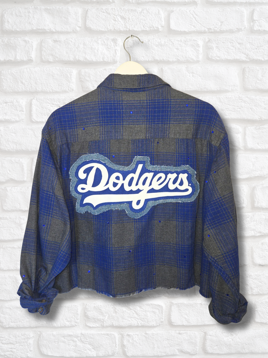Los Angeles Dodgers Rhinestone Crop Flannel - XL