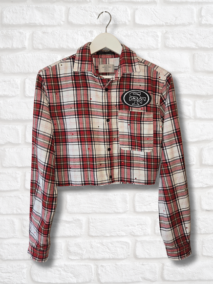 San Francisco 49ers Rhinestone Crop Flannel