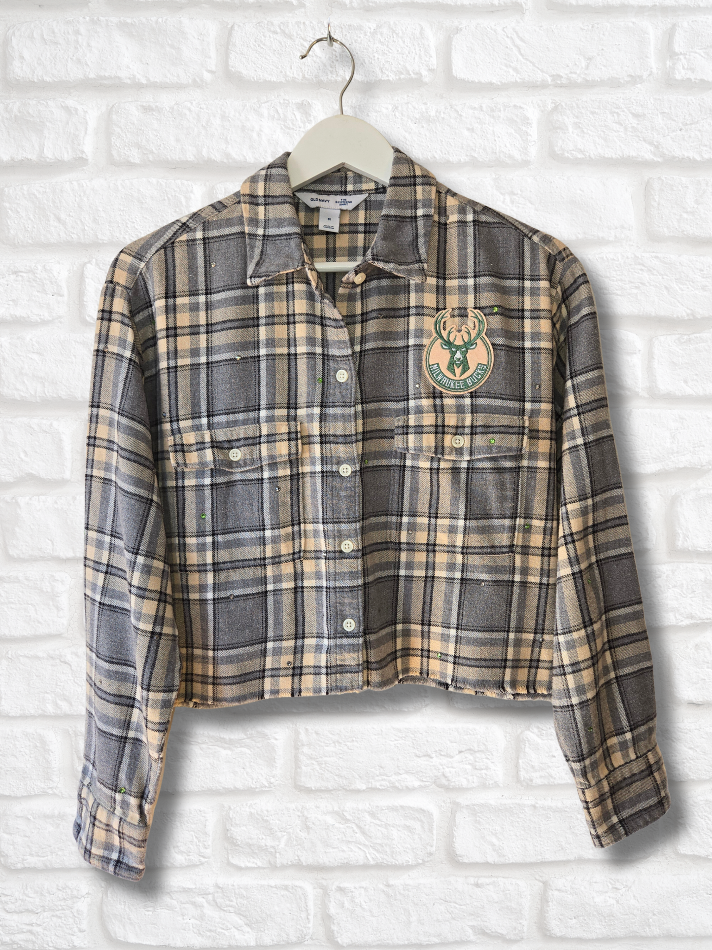 Milwaukee Bucks Rhinestone Crop Flannel