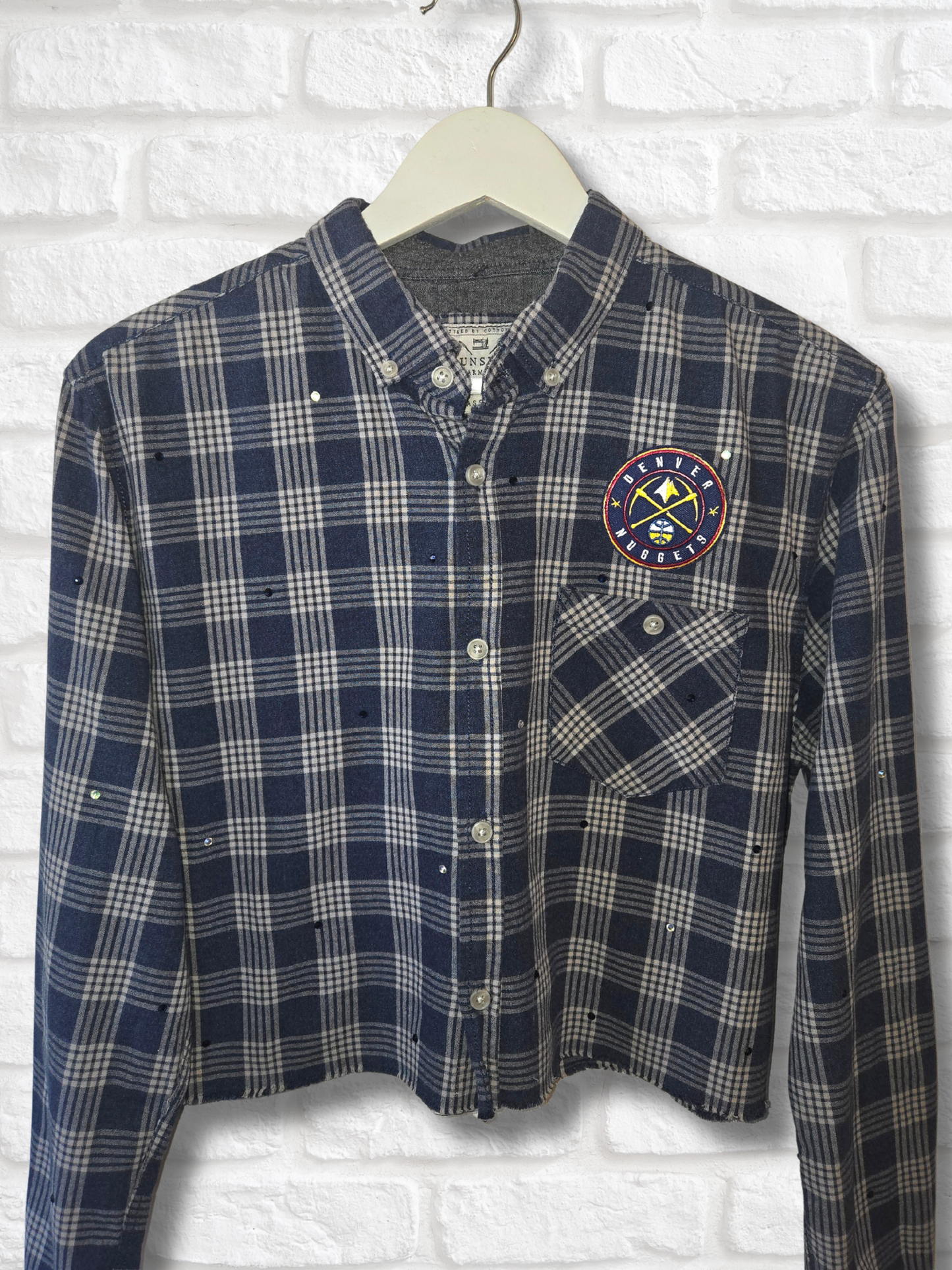 Denver Nuggets Rhinestone Crop Flannel - Medium