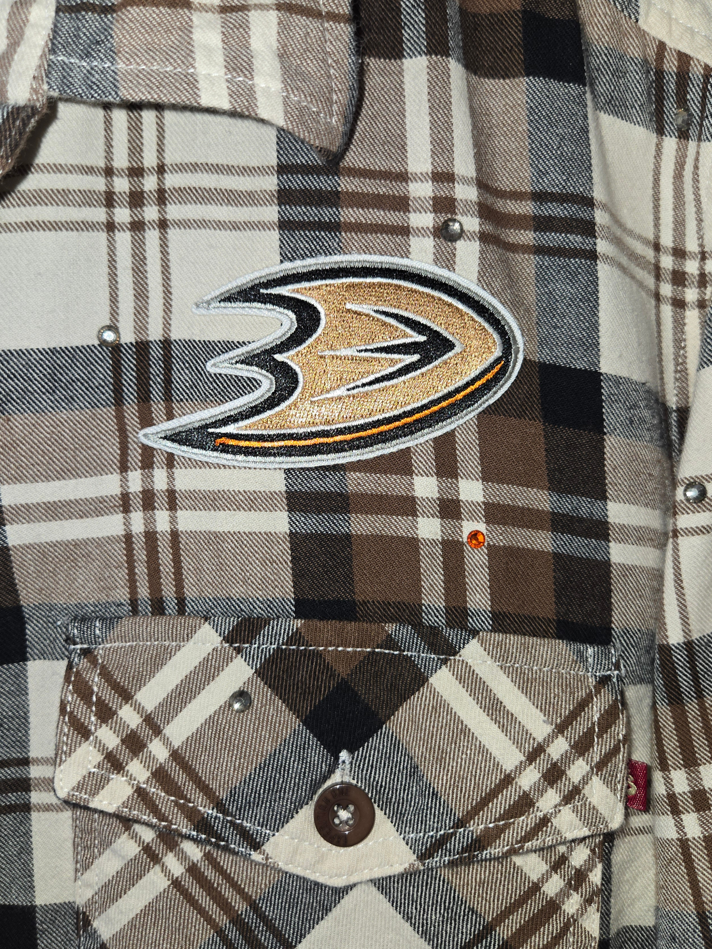 Anaheim Ducks Rhinestone Crop Flannel - Medium