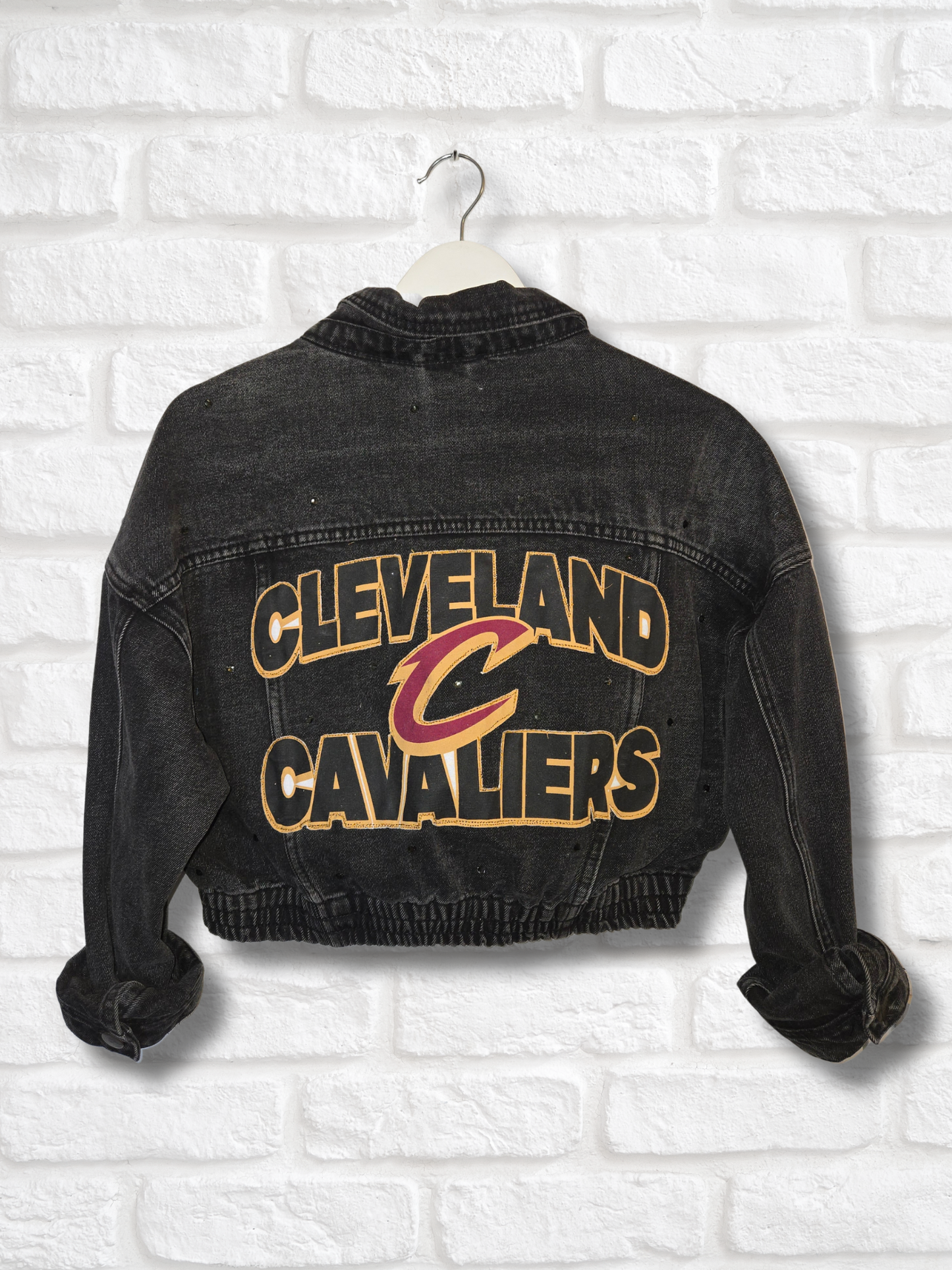 Cleveland Cavaliers Crop Rhinestone Denim Jacket - Large