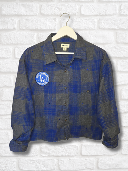 Los Angeles Dodgers Rhinestone Crop Flannel - XL