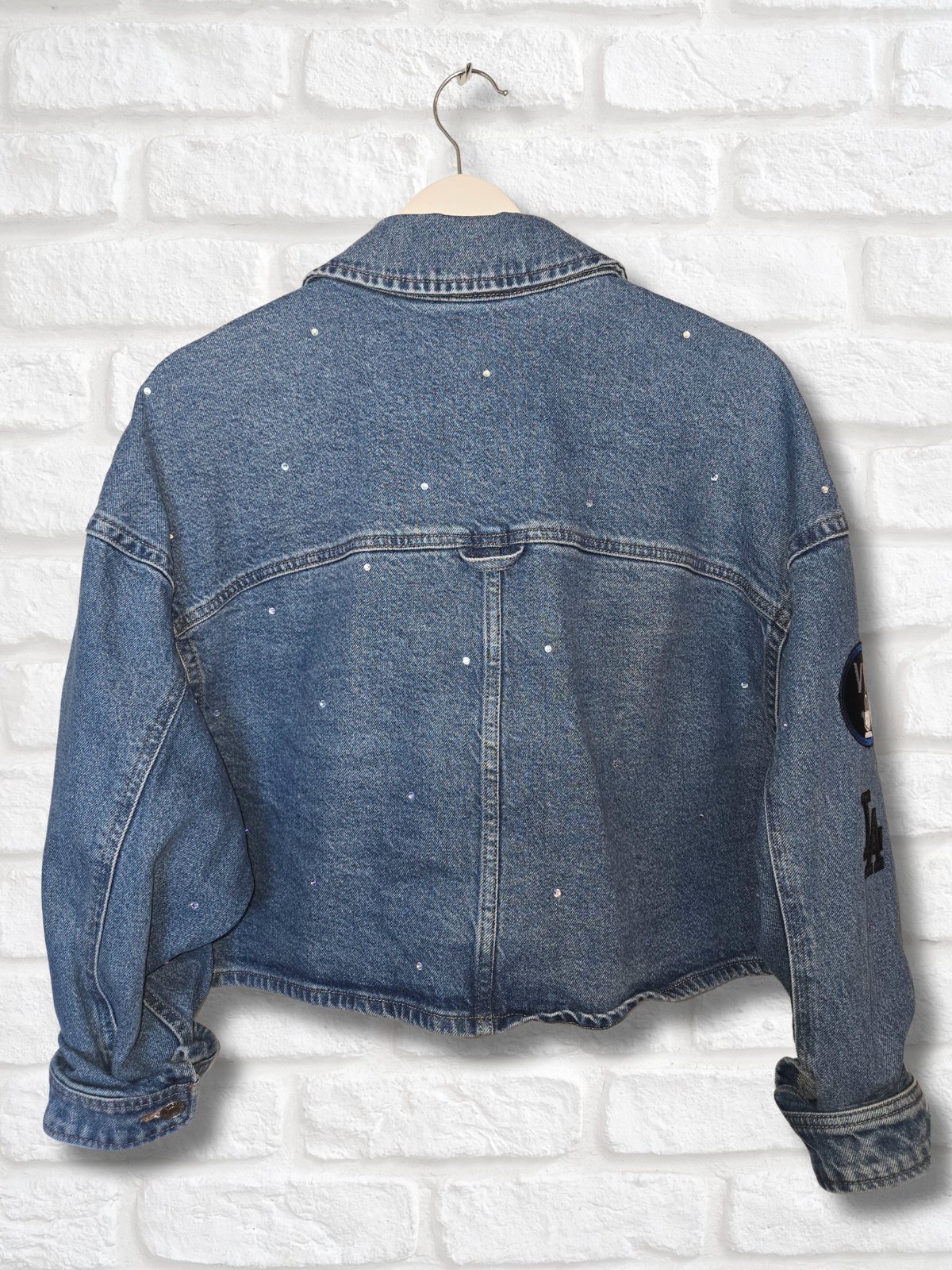 Los Angeles Dodgers Rhinestone Crop Denim Jacket- XL