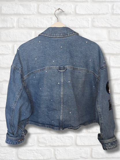 Los Angeles Dodgers Rhinestone Crop Denim Jacket- XL