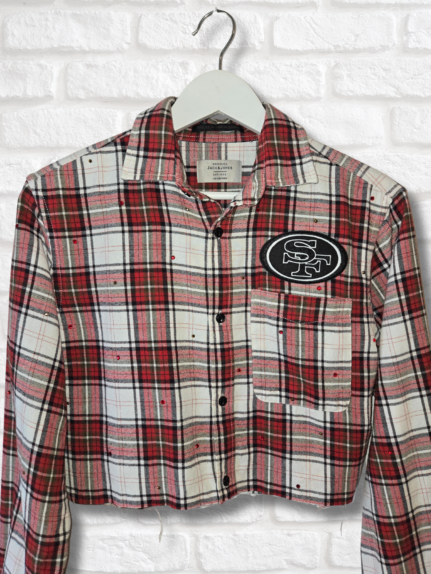 San Francisco 49ers Rhinestone Crop Flannel