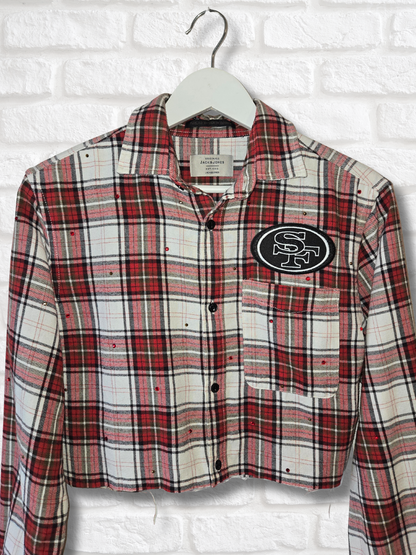 San Francisco 49ers Rhinestone Crop Flannel