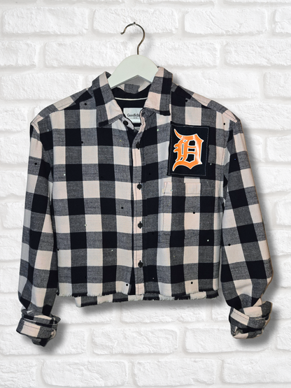 Detroit Tigers Rhinestone Crop Flannel