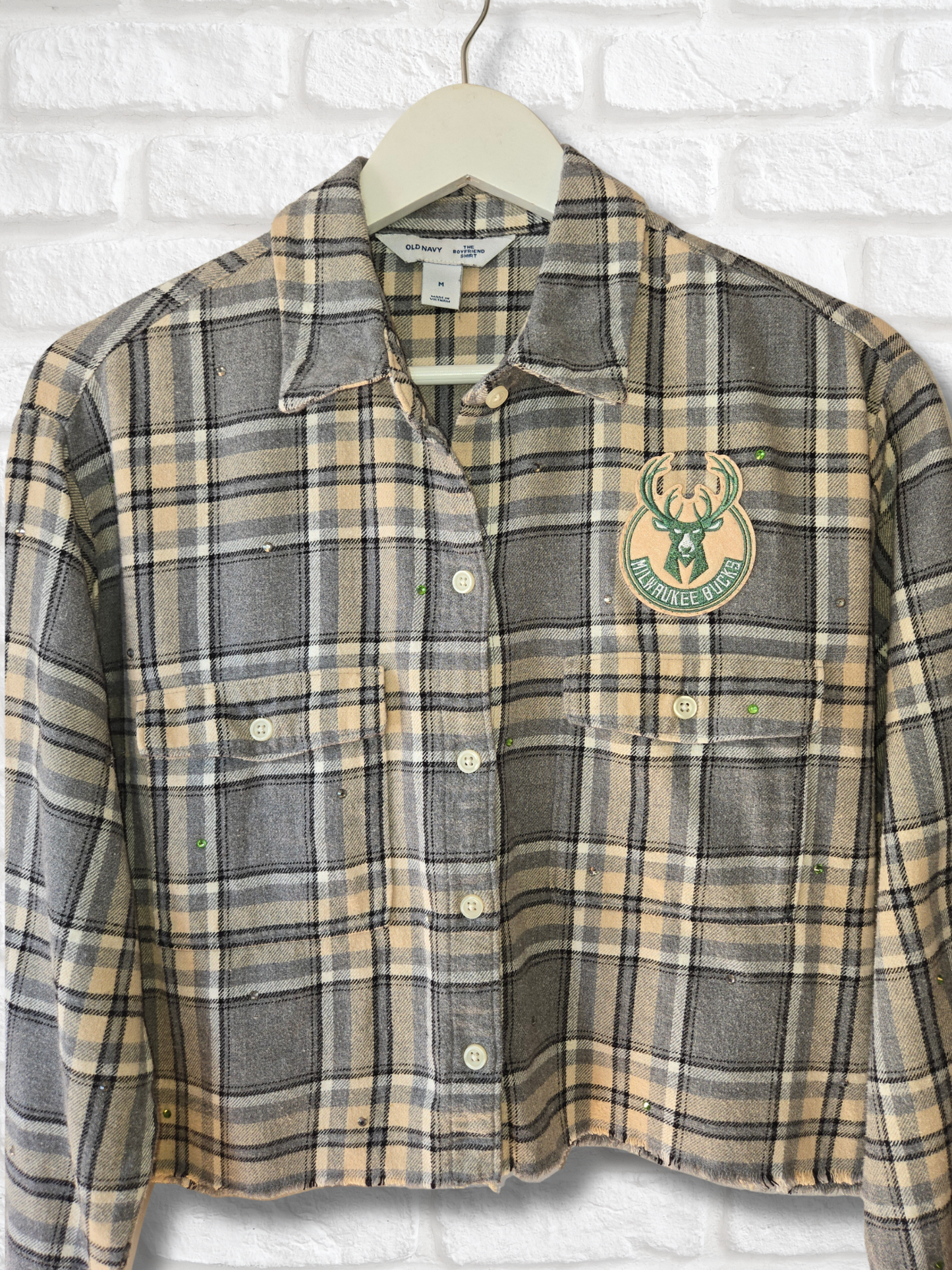 Milwaukee Bucks Rhinestone Crop Flannel