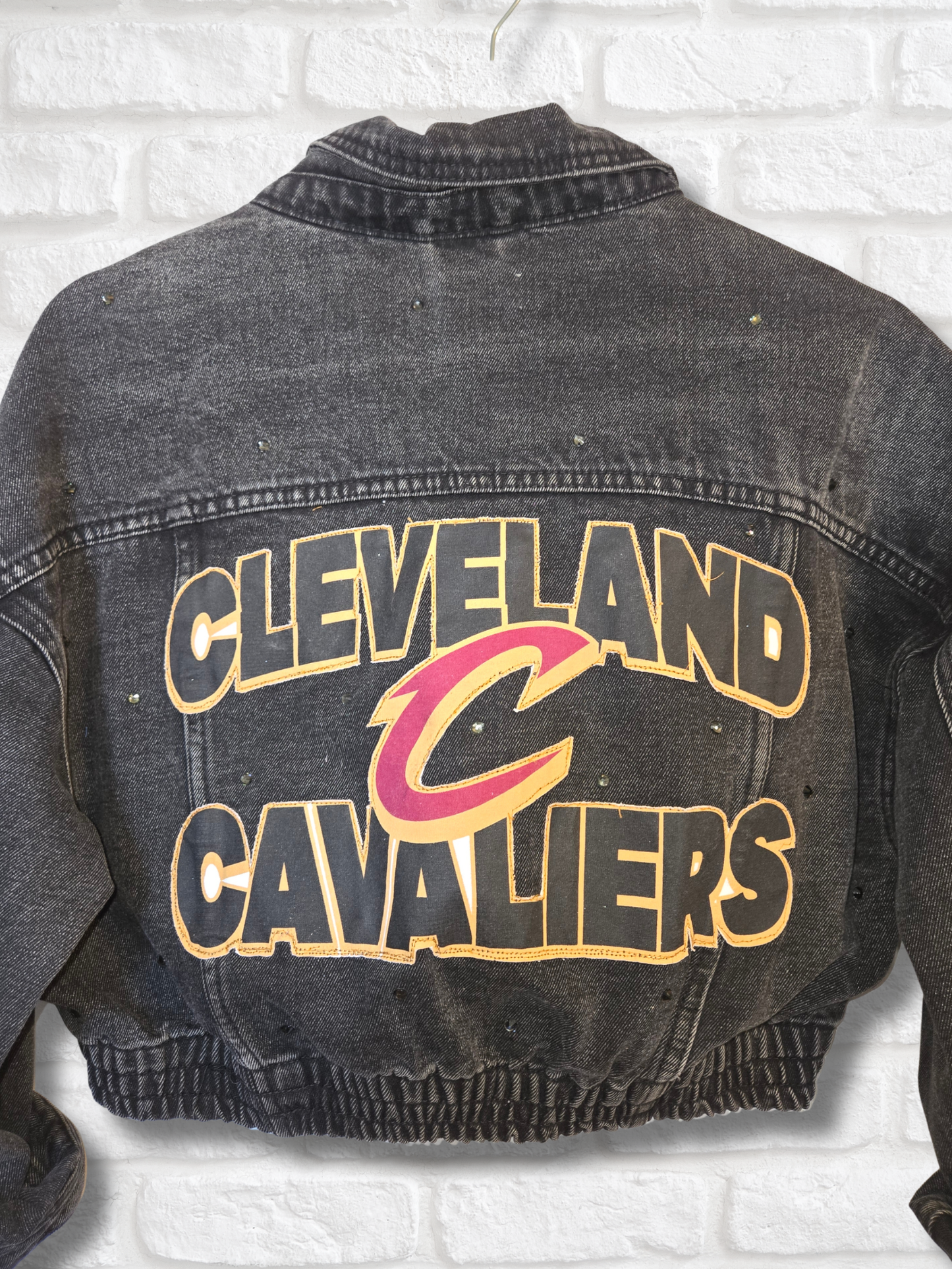 Cleveland Cavaliers Crop Rhinestone Denim Jacket - Large