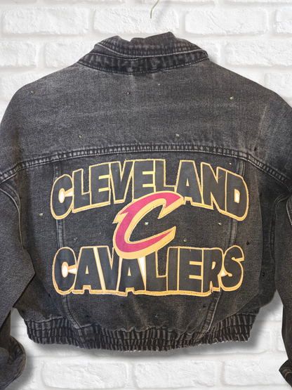 Cleveland Cavaliers Crop Rhinestone Denim Jacket - Large
