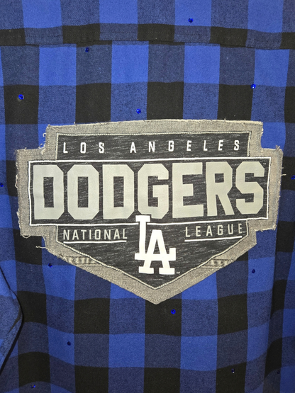 Los Angeles Dodgers Rhinestone Crop Flannel - Large