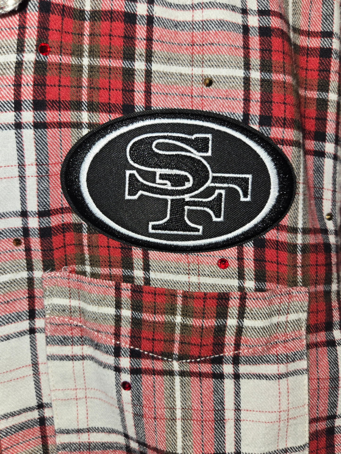 San Francisco 49ers Rhinestone Crop Flannel