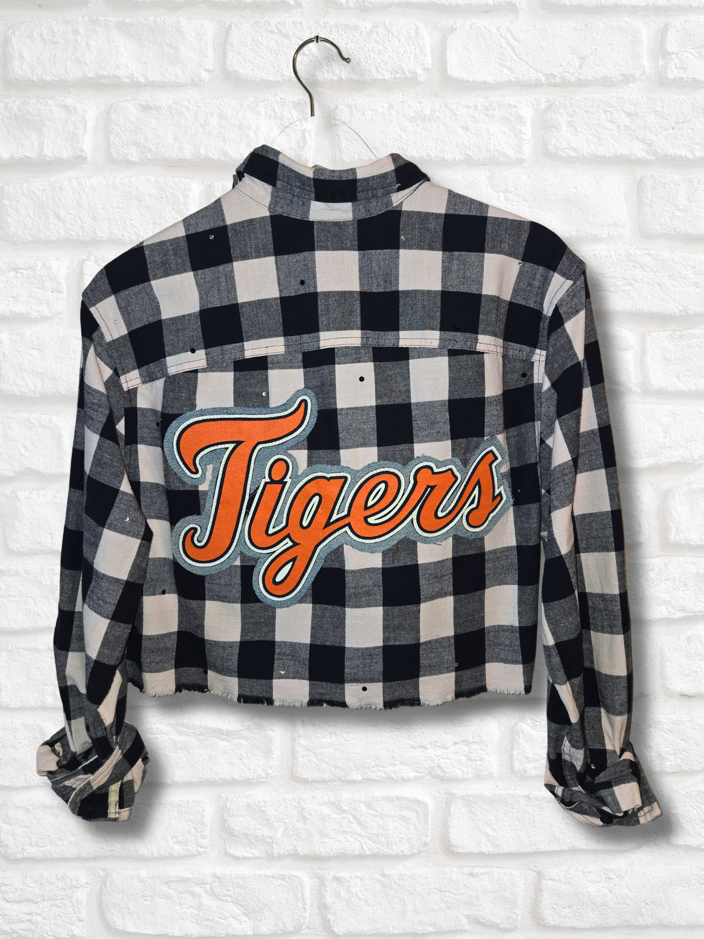 Detroit Tigers Rhinestone Crop Flannel